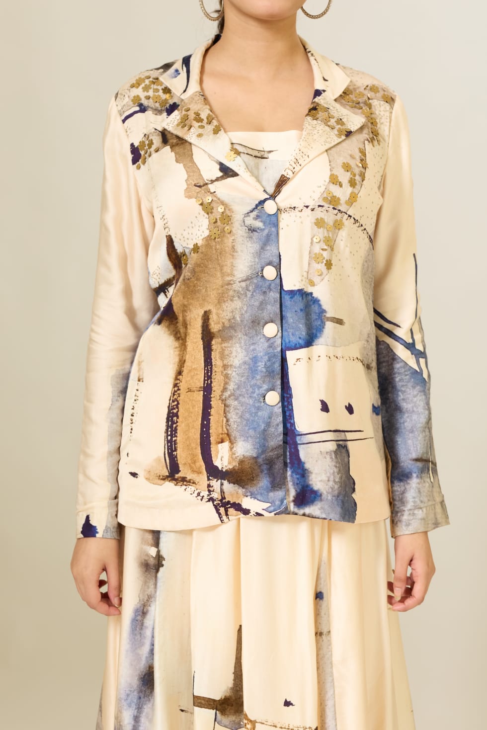 Modal Satin Blazer with Skirt