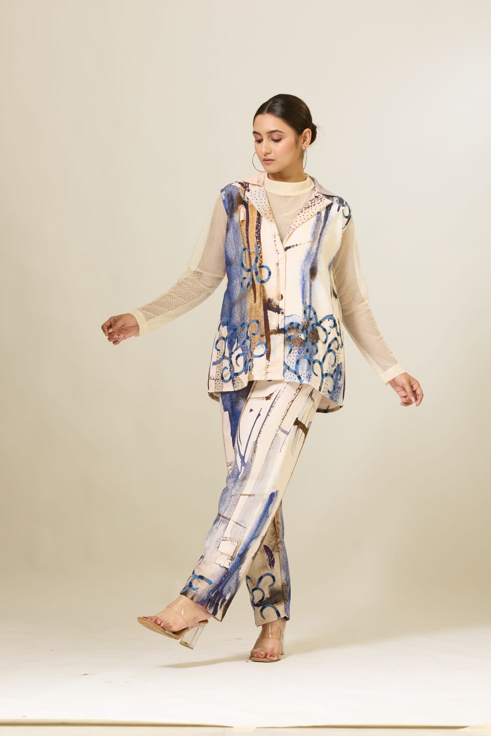 Linen Sleeveless Jacket Set