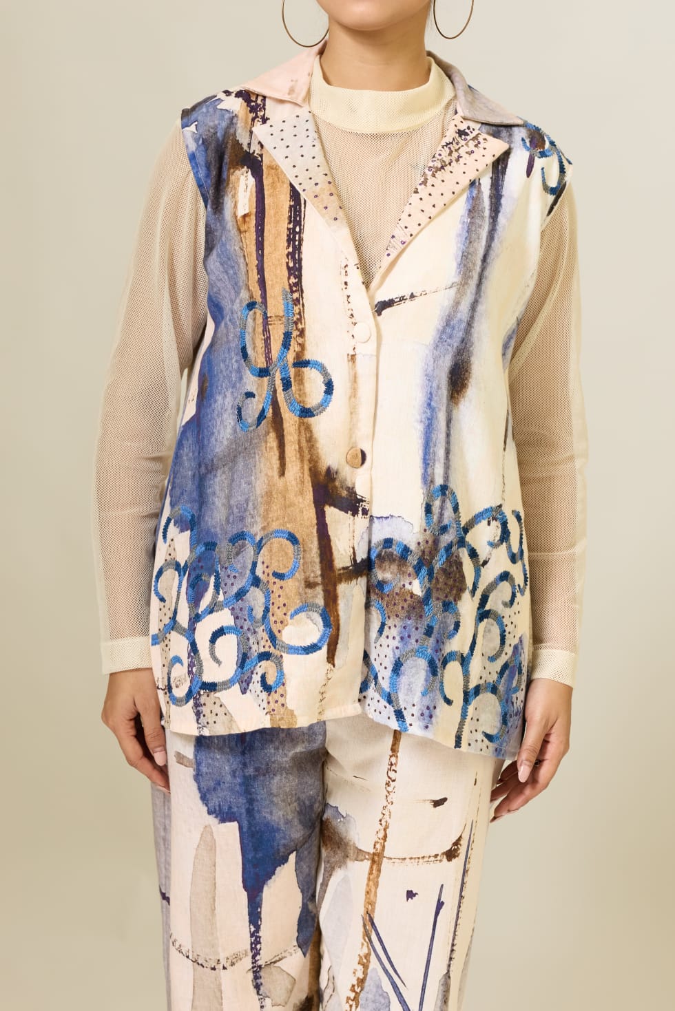 Linen Sleeveless Jacket Set