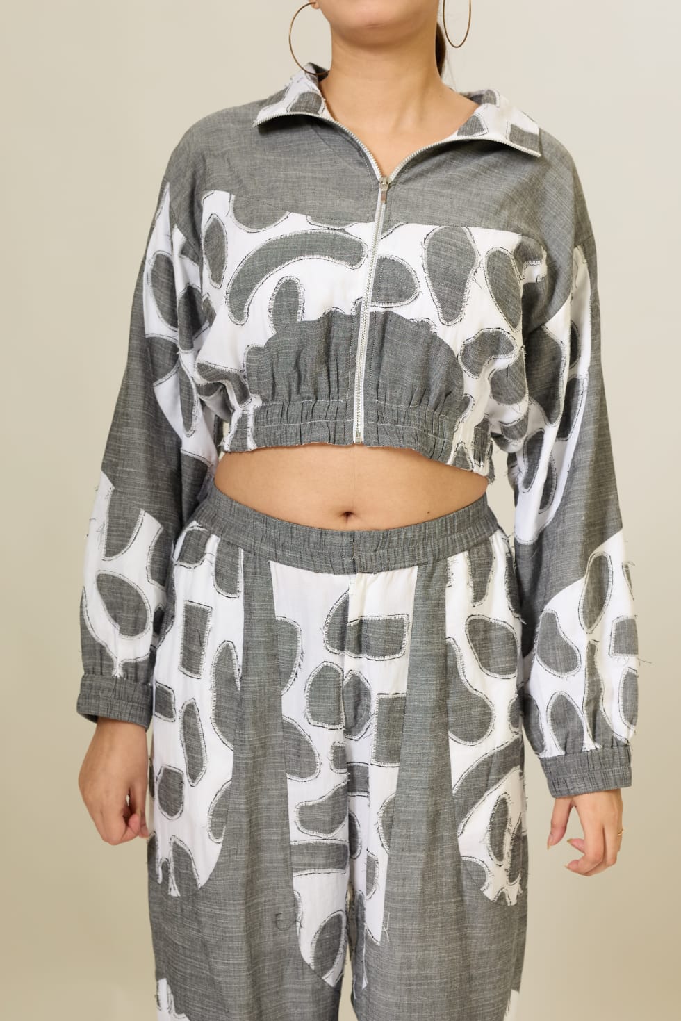 Cotton Denim Applique Joggers Set