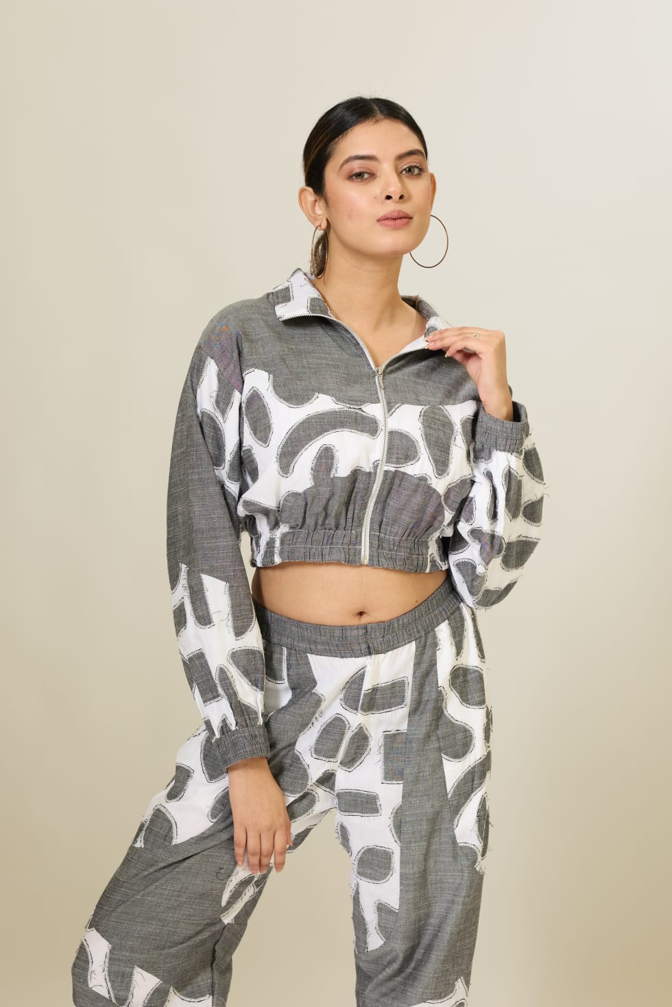 Cotton Denim Applique Joggers Set