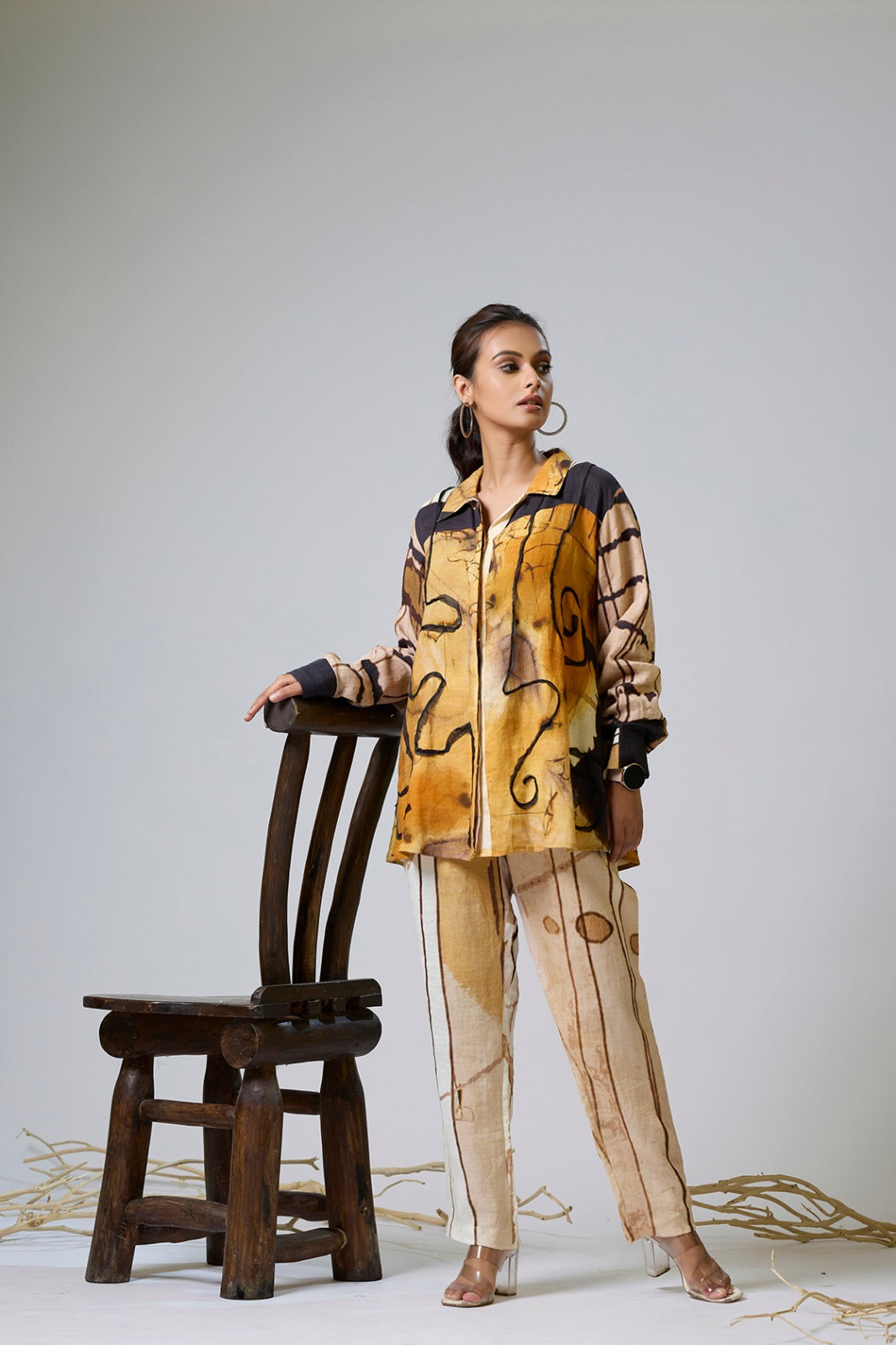 Printed Linen With Net Detailing