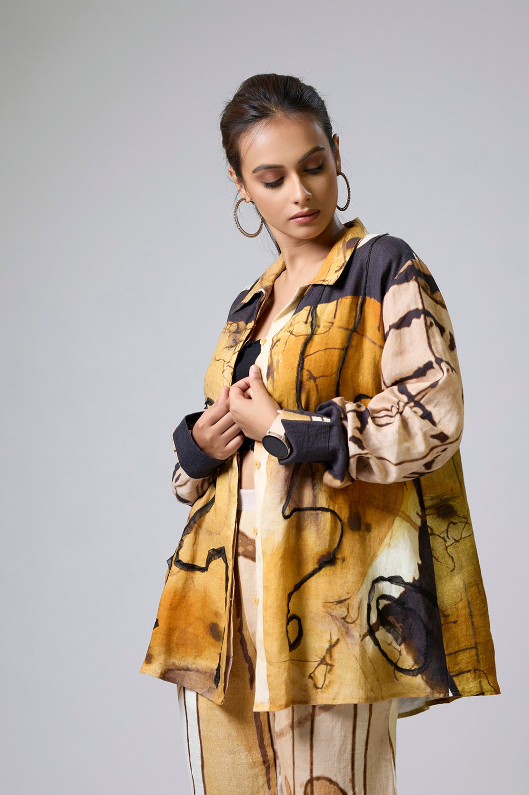 Printed Linen With Net Detailing