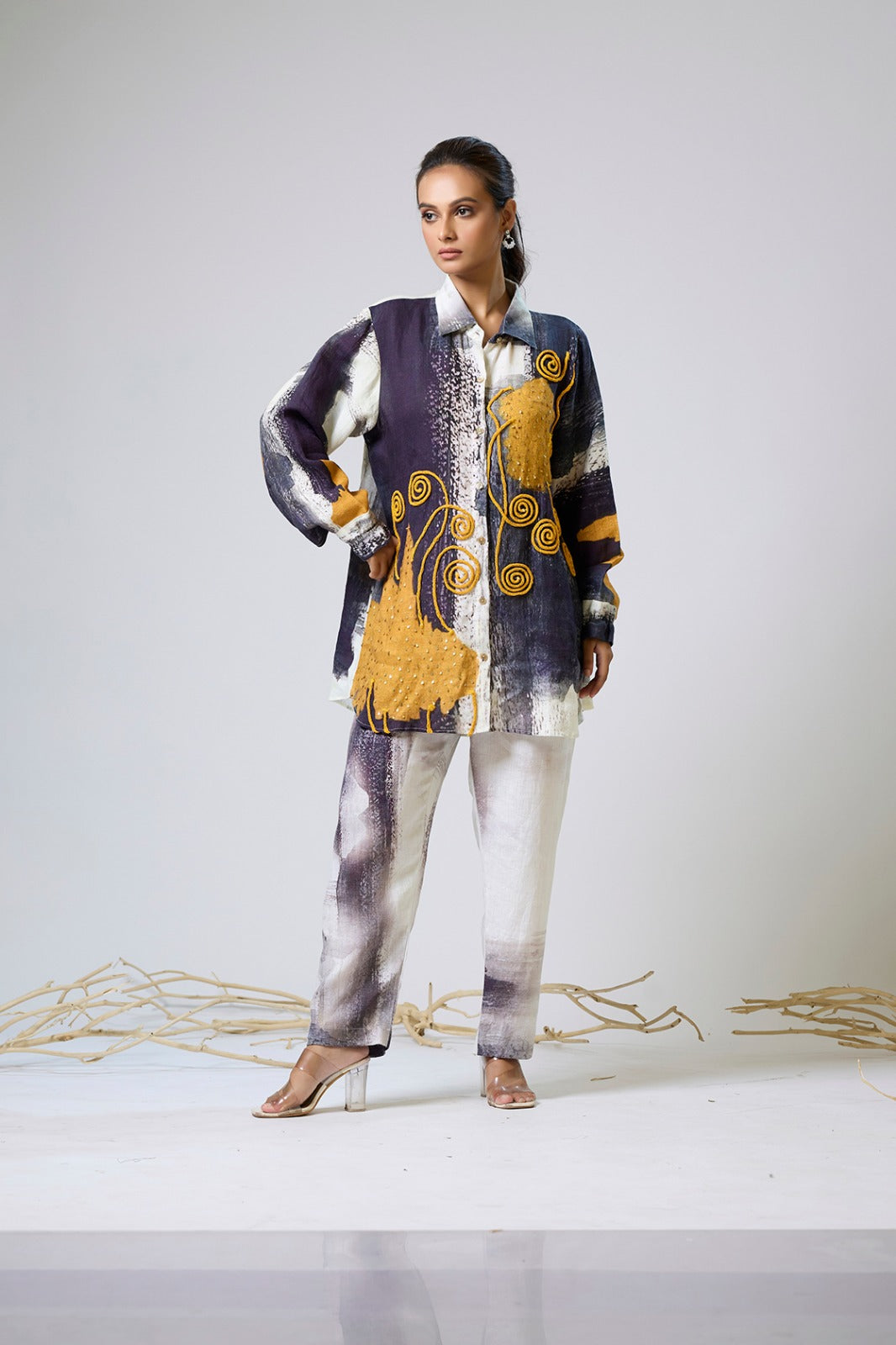 Printed Linen Coord With Dori Work