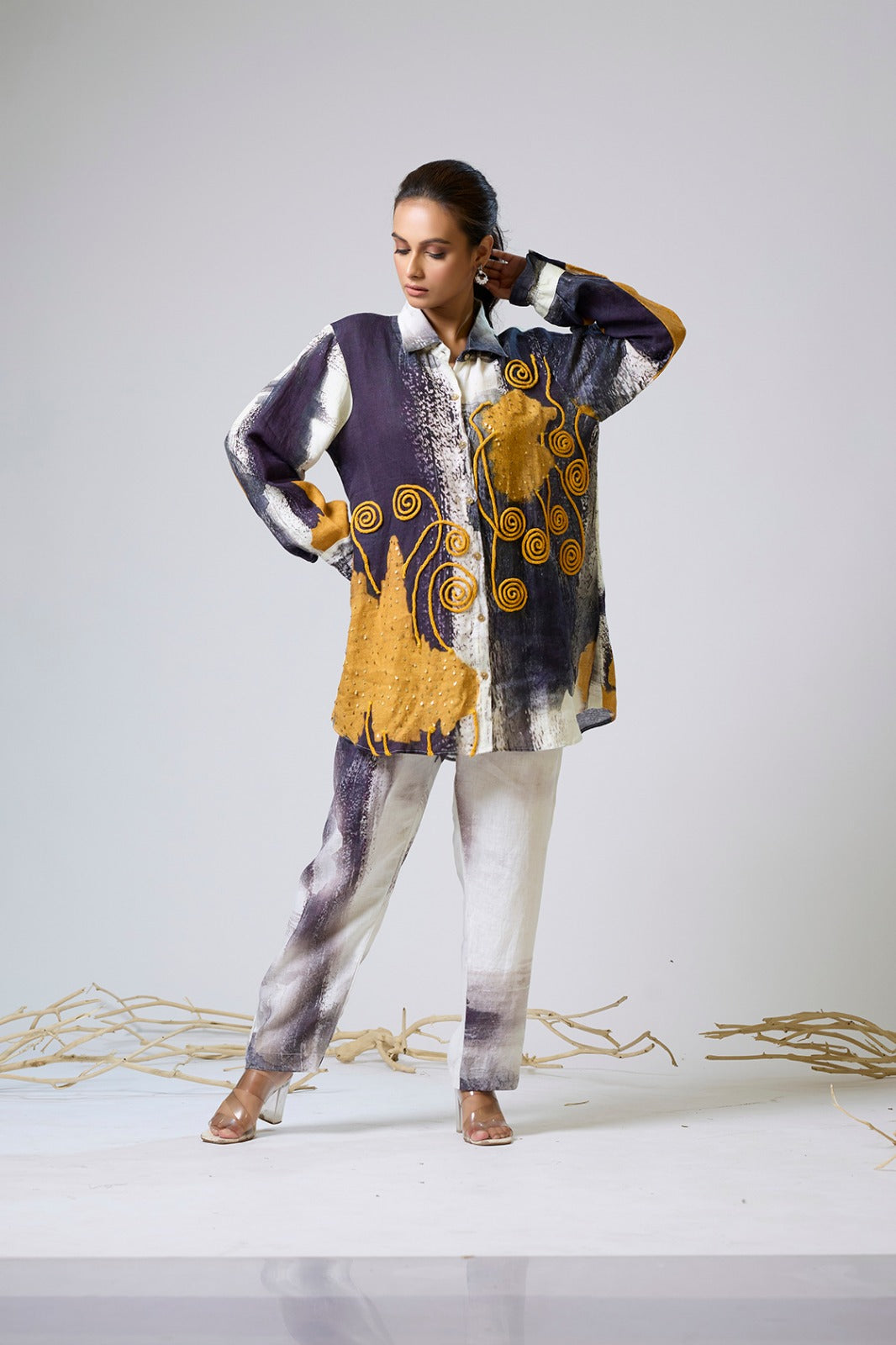 Printed Linen Coord With Dori Work
