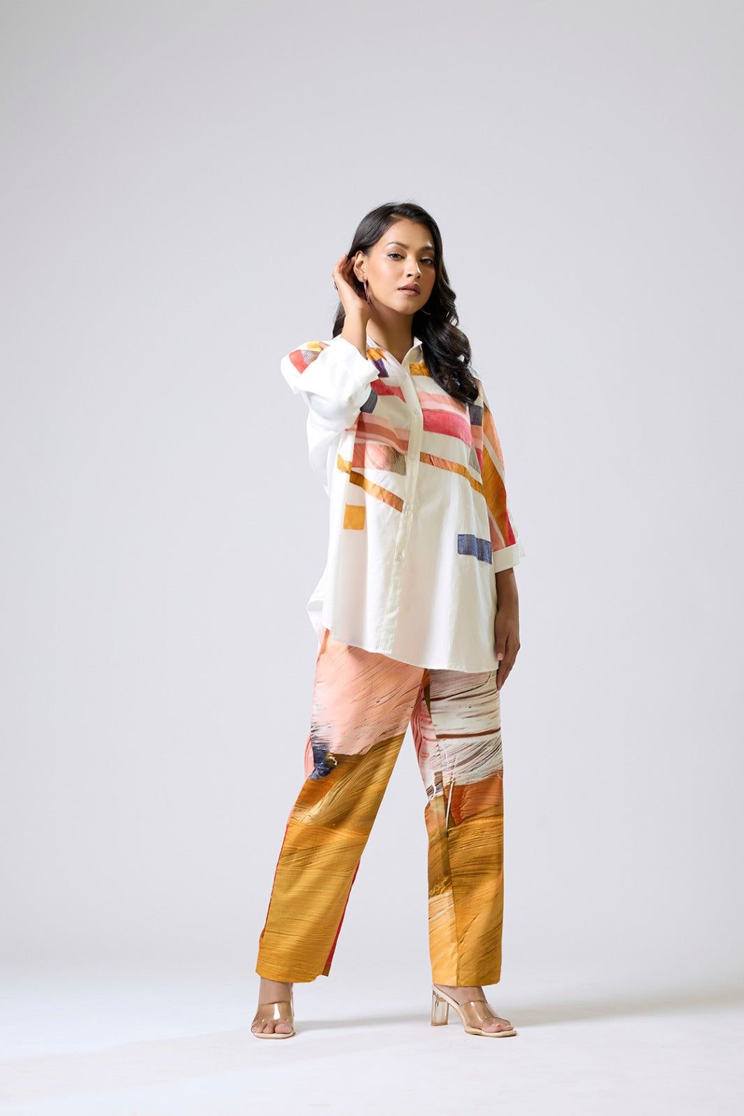 White Shirt With Printed Pants