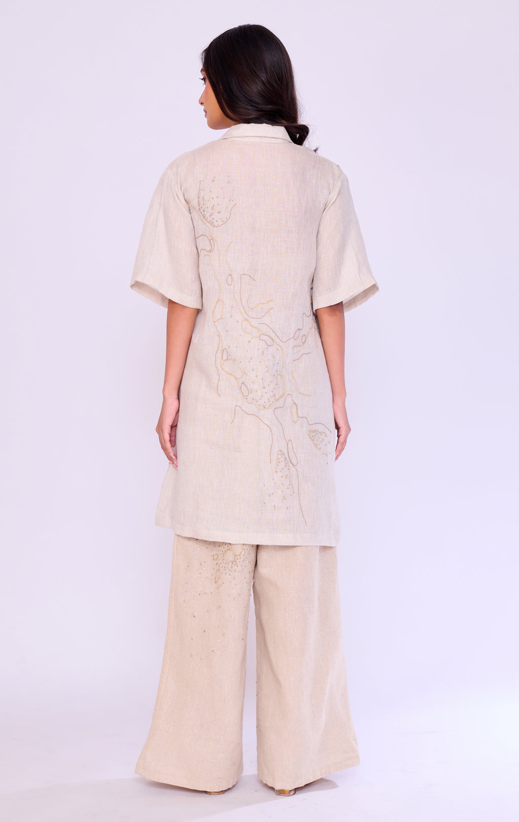 Gold Embroidered Tunic & Wide-Leg Trouser Set