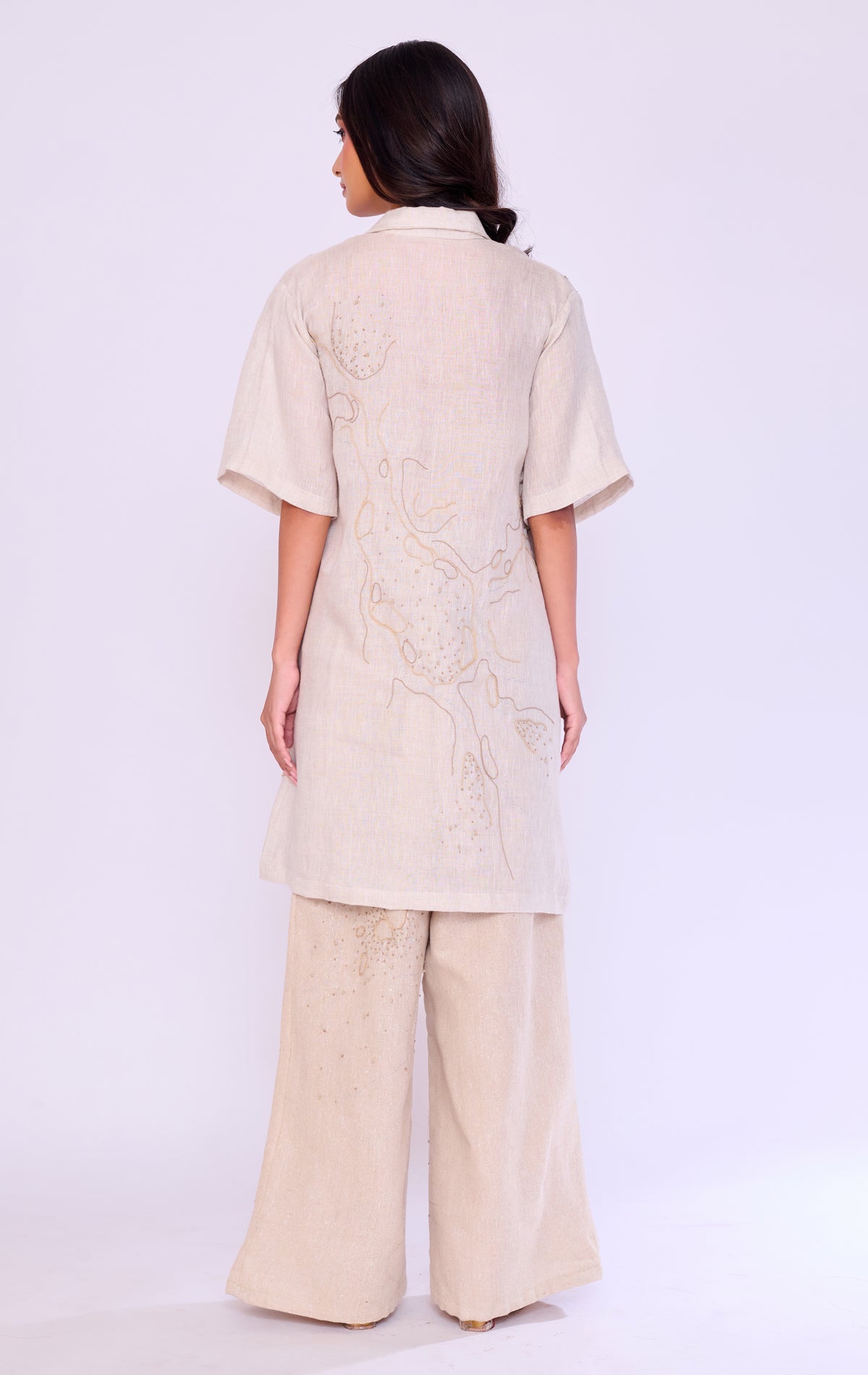 Gold Embroidered Tunic & Wide-Leg Trouser Set