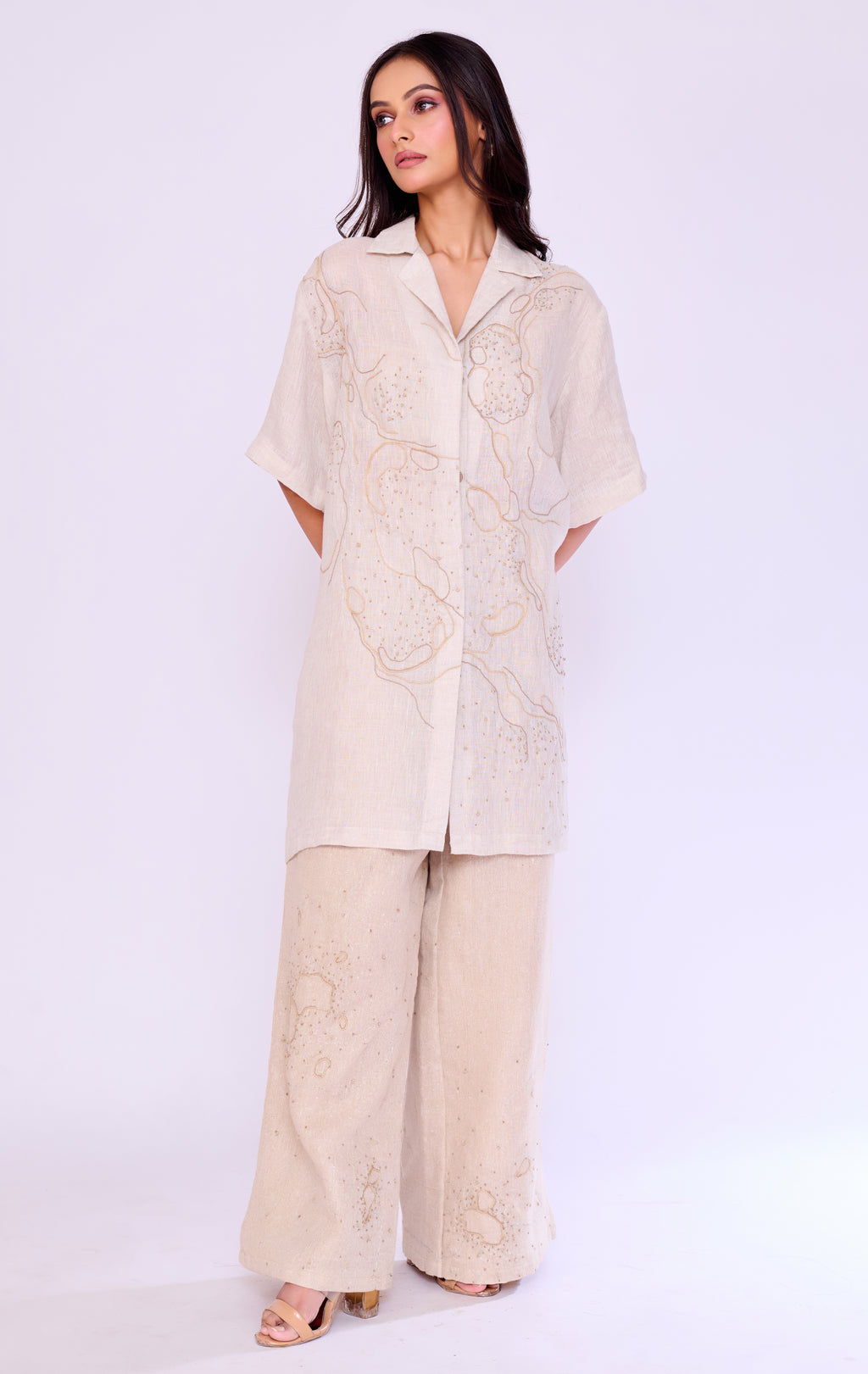 Gold Embroidered Tunic & Wide-Leg Trouser Set