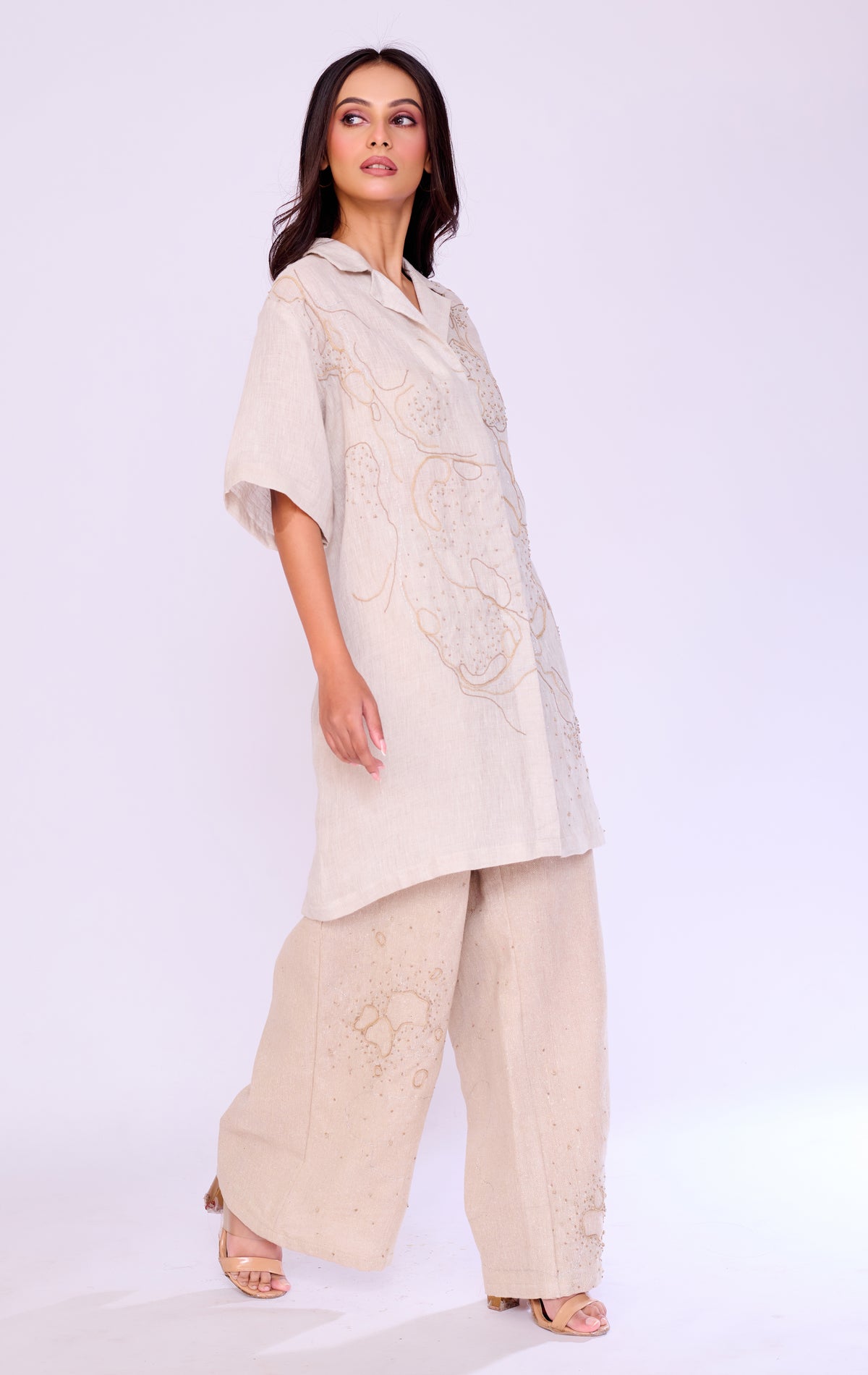 Gold Embroidered Tunic & Wide-Leg Trouser Set