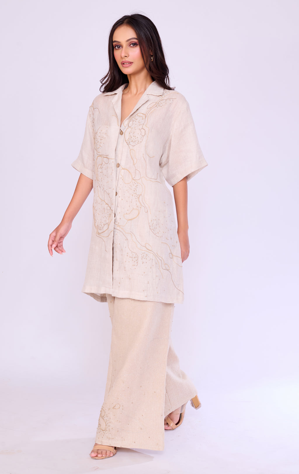 Gold Embroidered Tunic & Wide-Leg Trouser Set