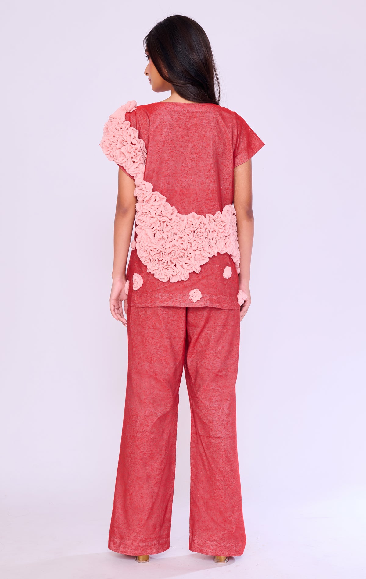Coral Ruffle-Floral Co-ord Set
