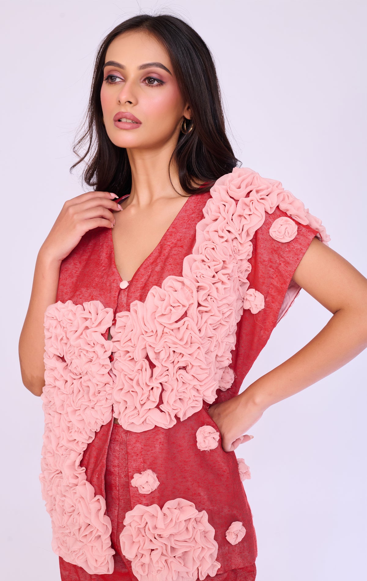 Coral Ruffle-Floral Co-ord Set