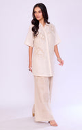 Ivory Embroidered Linen Shirt & Palazzo Set