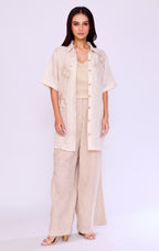 Ivory Embroidered Linen Shirt & Palazzo Set