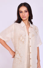 Ivory Embroidered Linen Shirt & Palazzo Set