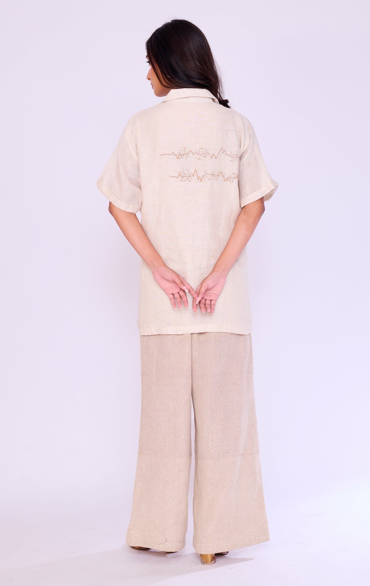 Ivory Textured Shirt & Palazzo Set