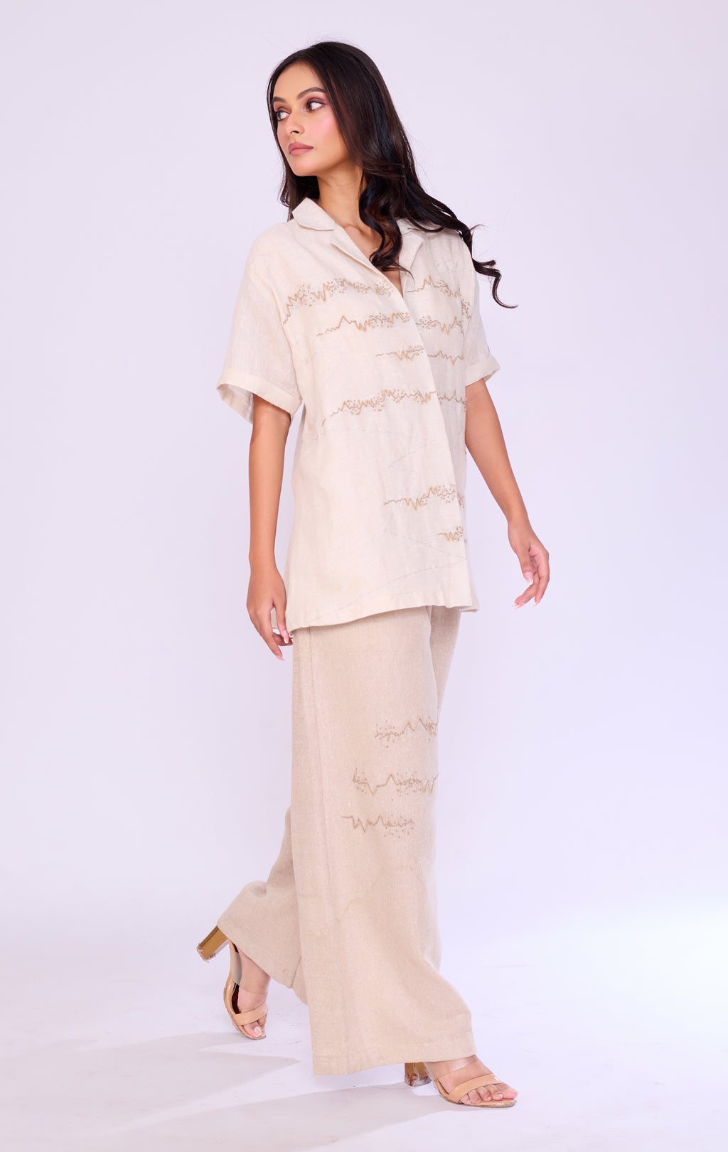Ivory Textured Shirt & Palazzo Set
