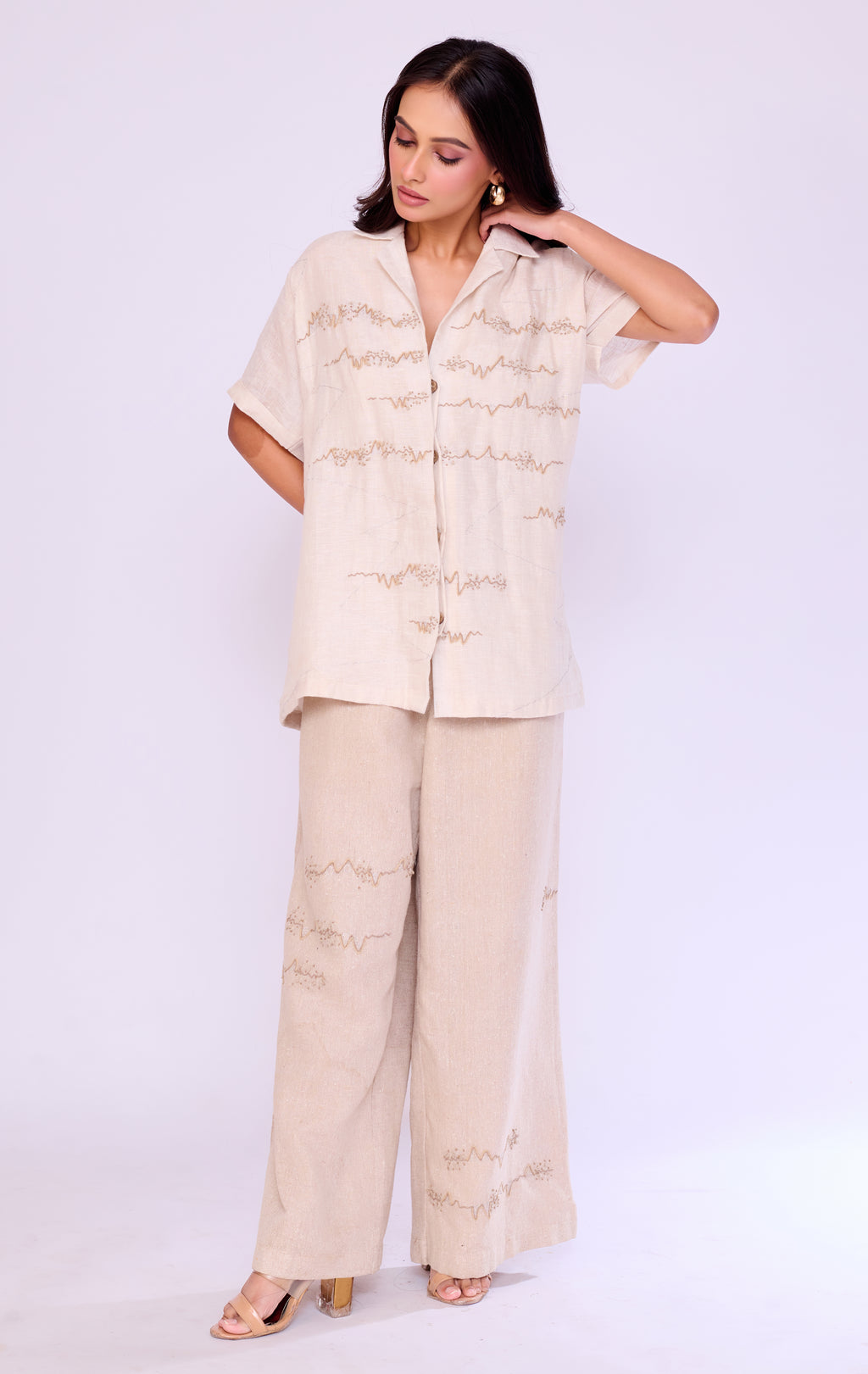 Ivory Textured Shirt & Palazzo Set