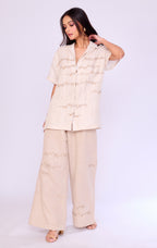 Ivory Textured Shirt & Palazzo Set