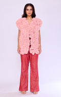 Dusty Pink Ruffle Top & Coral Trouser Set