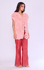 Dusty Pink Ruffle Top & Coral Trouser Set