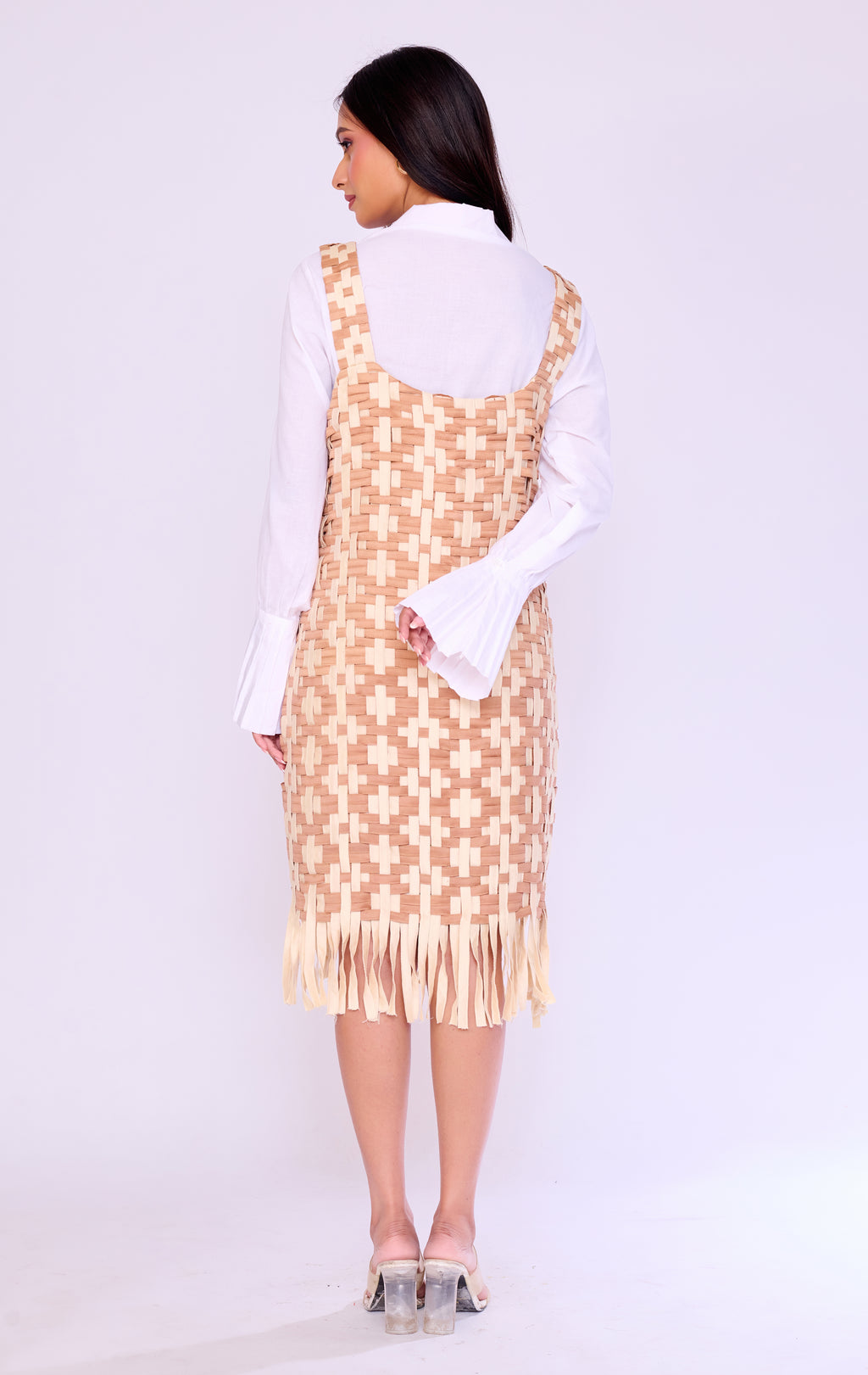 Fringed Basket-Weave Pinafore & Shirt Set