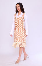 Fringed Basket-Weave Pinafore & Shirt Set