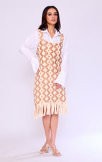 Fringed Basket-Weave Pinafore & Shirt Set