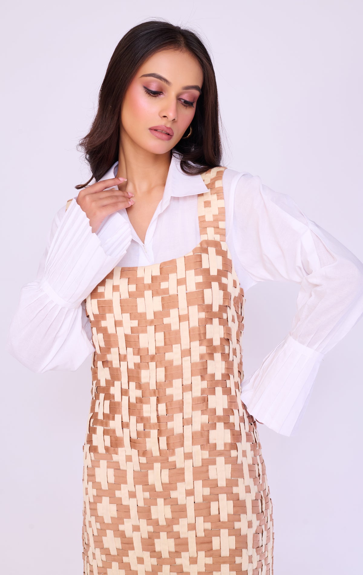 Fringed Basket-Weave Pinafore & Shirt Set