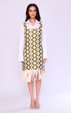 Olive Basket-Weave Pinafore & Shirt Set