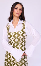 Olive Basket-Weave Pinafore & Shirt Set