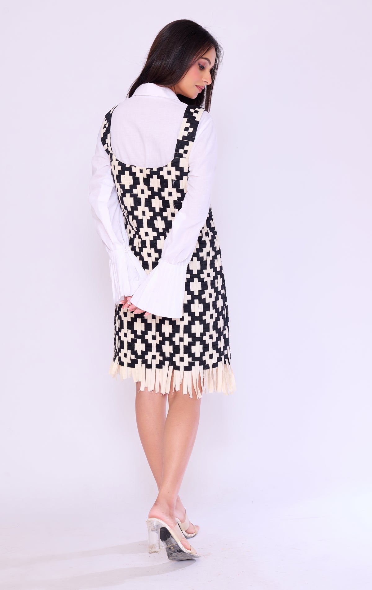 Monochrome Grid Pinafore & Shirt Set