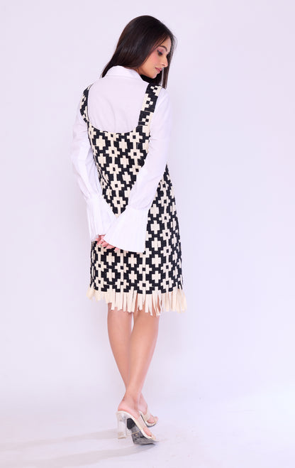 Monochrome Grid Pinafore & Shirt Set