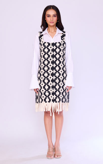 Monochrome Grid Pinafore & Shirt Set