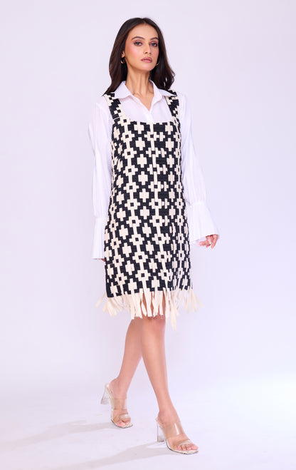 Monochrome Grid Pinafore & Shirt Set