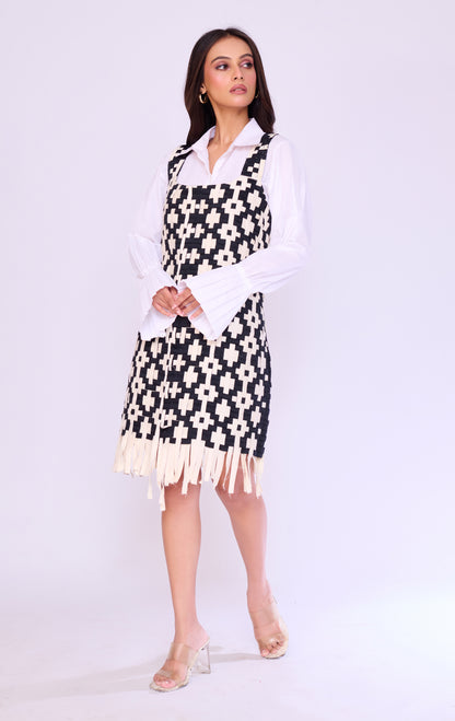 Monochrome Grid Pinafore & Shirt Set