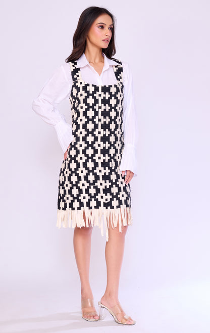 Monochrome Grid Pinafore & Shirt Set