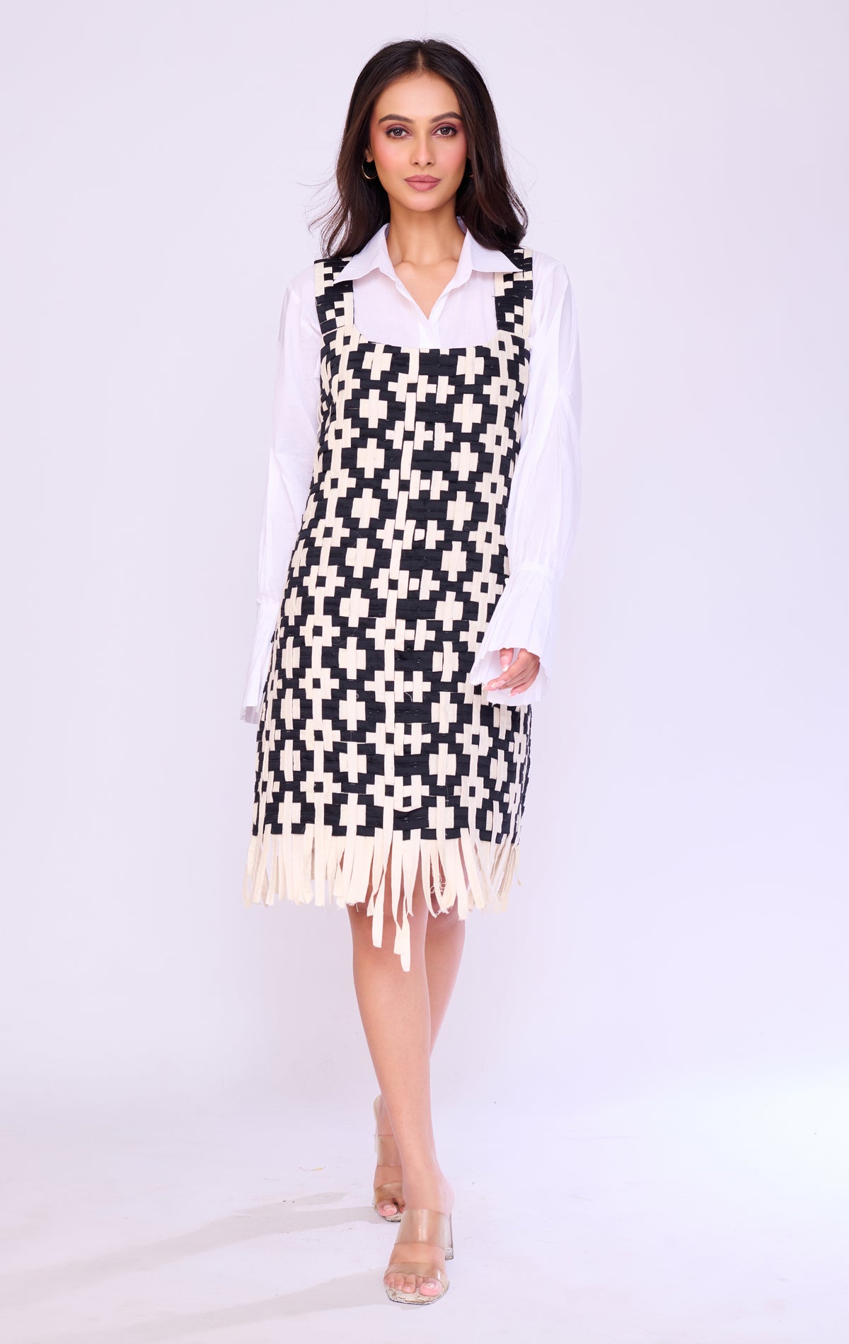 Monochrome Grid Pinafore & Shirt Set