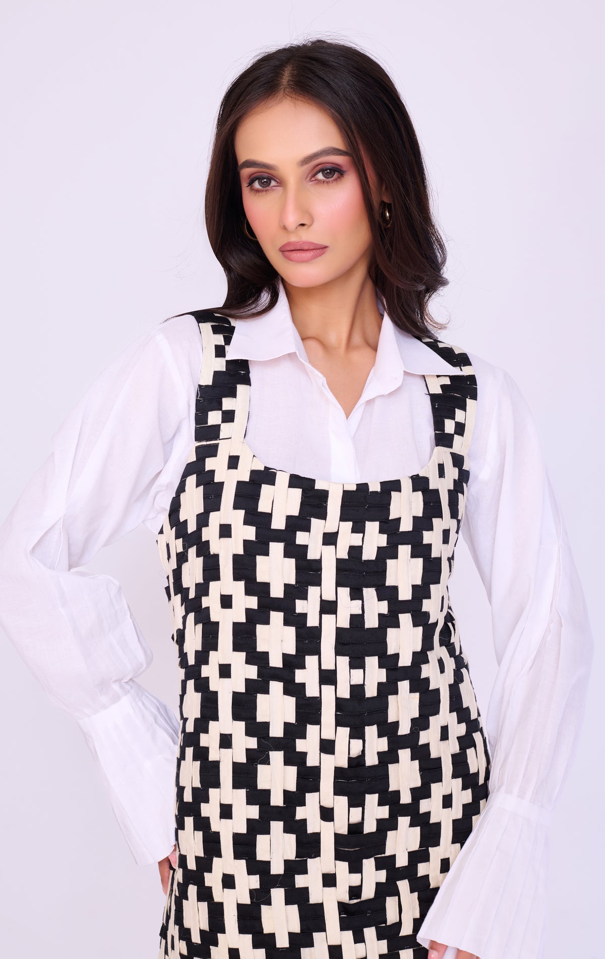 Monochrome Grid Pinafore & Shirt Set