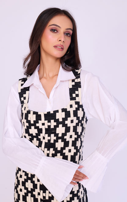 Monochrome Grid Pinafore & Shirt Set