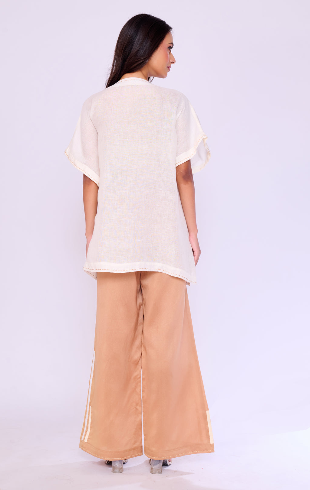 Basket-Weave Appliqué Ivory Tunic