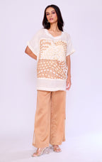 Basket-Weave Appliqué Ivory Tunic