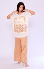 Basket-Weave Appliqué Ivory Tunic
