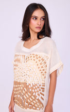 Basket-Weave Appliqué Ivory Tunic