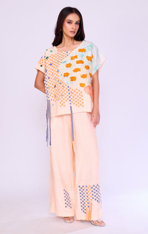 Abstract Checkerboard Peach Tunic & Trouser Set