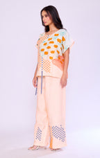 Abstract Checkerboard Peach Tunic & Trouser Set