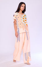 Abstract Checkerboard Peach Tunic & Trouser Set