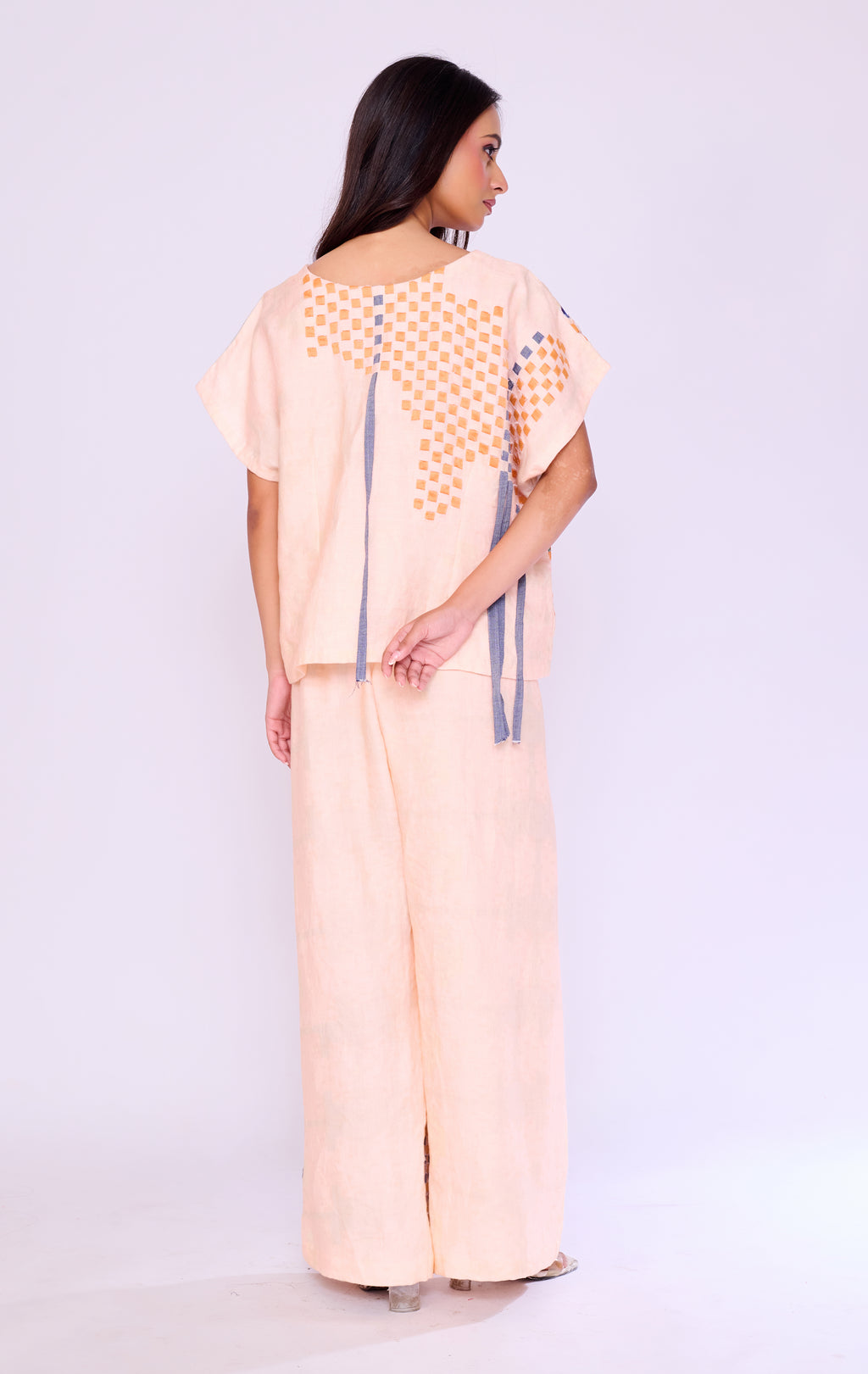 Abstract Checkerboard Peach Tunic & Trouser Set