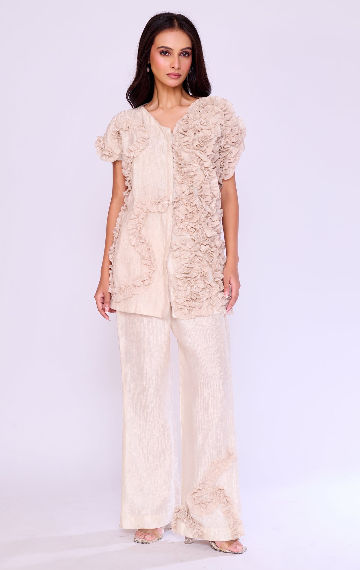 Champagne Asymmetric Ruffle Tunic
